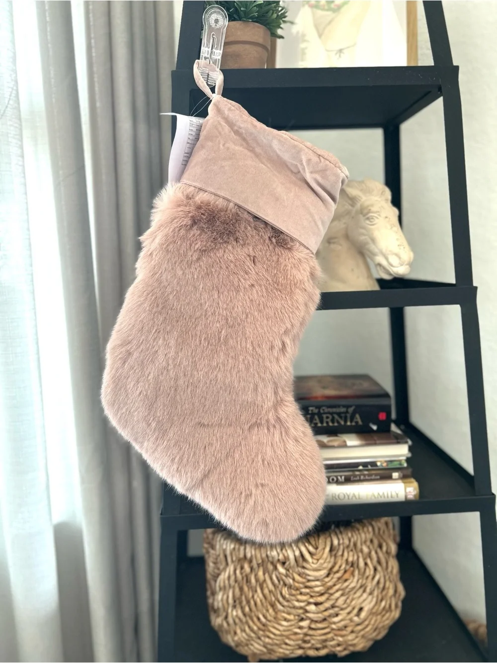NWOT Pottery Barn Faux Fur Mink Stockings in Rosewood